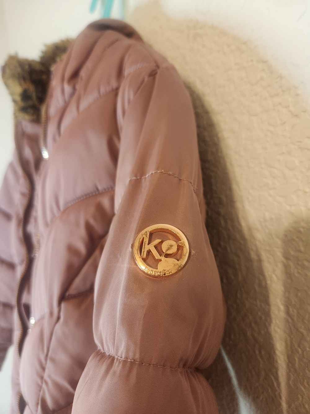 Girls Mauve Puffer Jacket with Faux Fur Trim - Picture 12 of 16
